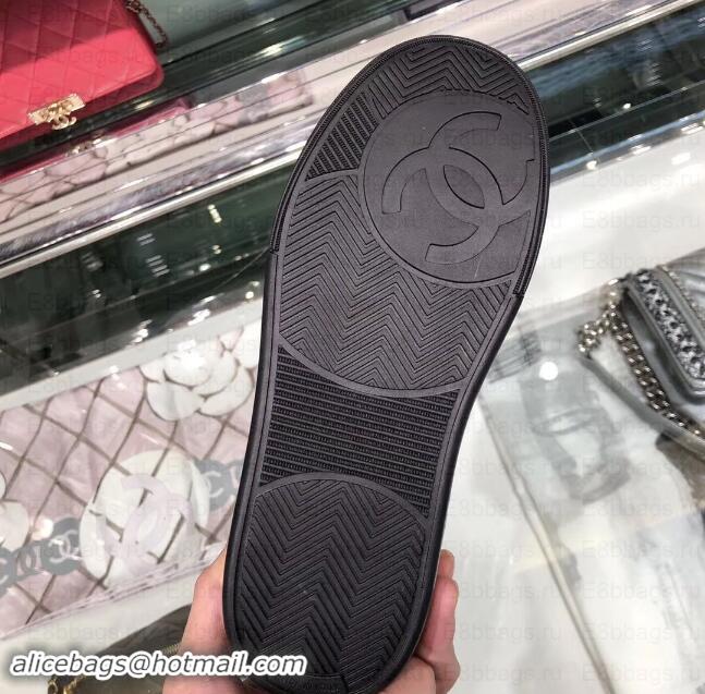 Discounts Chanel Logo Satin Finish Lambskin High-top Sneakers G35062 Black/White 2019