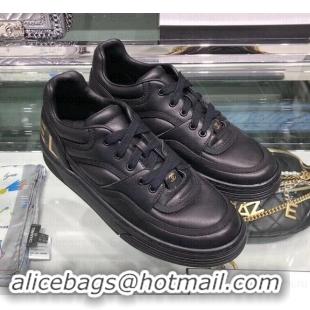 Perfect Chanel Logo Satin Finish Lambskin Sneakers G35063 Black 2019