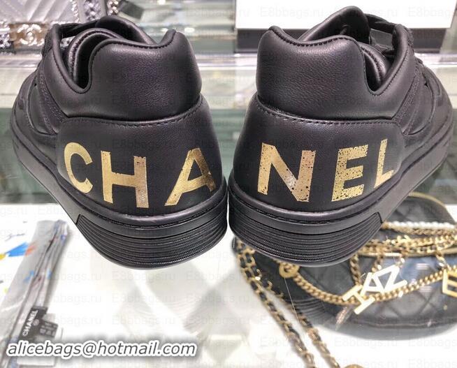 Perfect Chanel Logo Satin Finish Lambskin Sneakers G35063 Black 2019