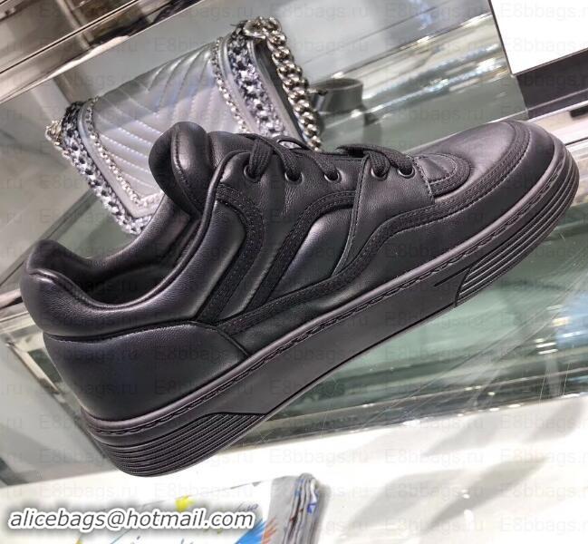 Perfect Chanel Logo Satin Finish Lambskin Sneakers G35063 Black 2019