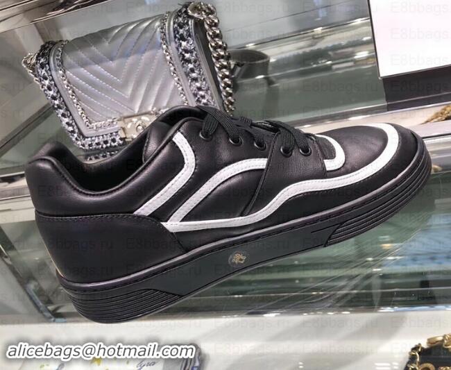 Most Popular Chanel Logo Satin Finish Lambskin Sneakers G35063 Black/White 2019