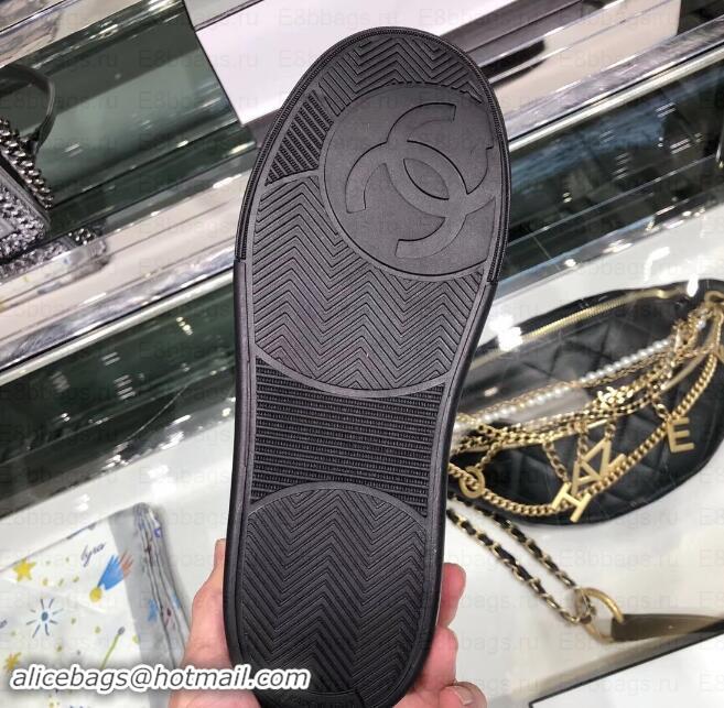 Most Popular Chanel Logo Satin Finish Lambskin Sneakers G35063 Black/White 2019