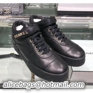 Discount Chanel Logo Lambskin Sneakers G34967 Black 2019