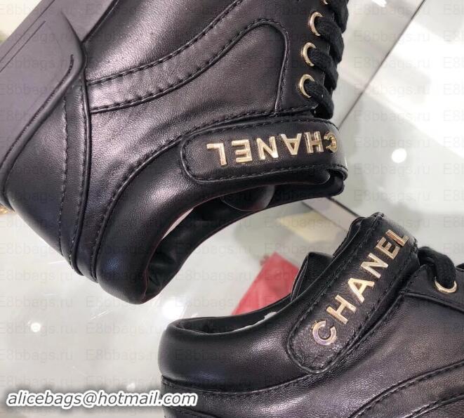 Discount Chanel Logo Lambskin Sneakers G34967 Black 2019