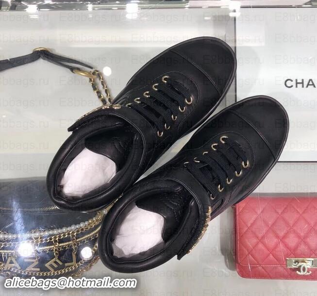 Discount Chanel Logo Lambskin Sneakers G34967 Black 2019