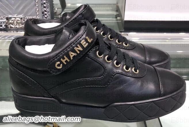 Discount Chanel Logo Lambskin Sneakers G34967 Black 2019