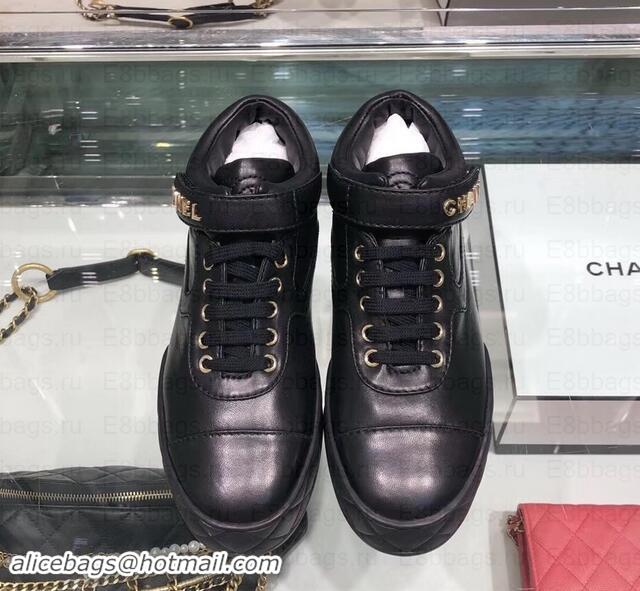 Discount Chanel Logo Lambskin Sneakers G34967 Black 2019