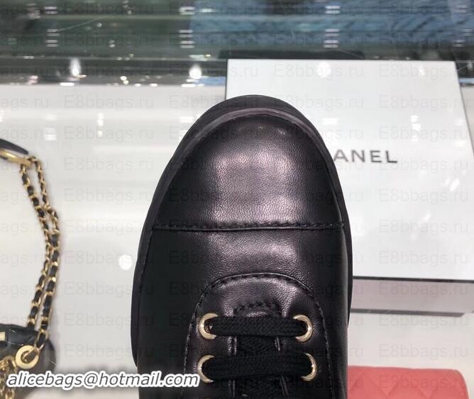 Discount Chanel Logo Lambskin Sneakers G34967 Black 2019