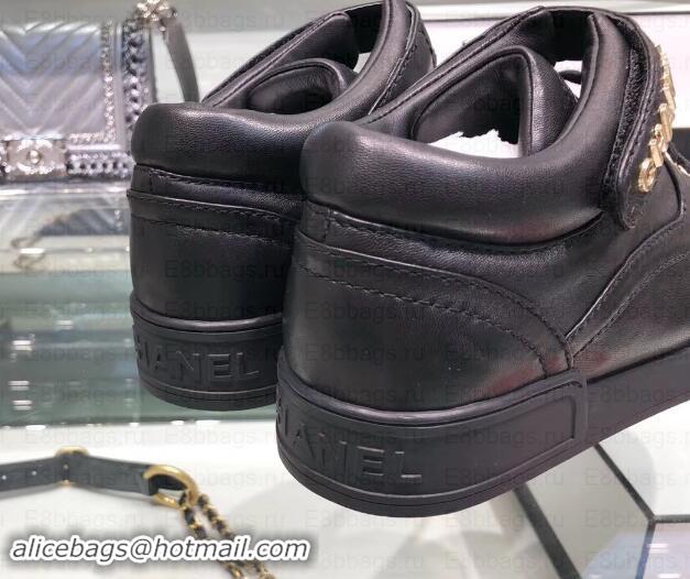 Discount Chanel Logo Lambskin Sneakers G34967 Black 2019