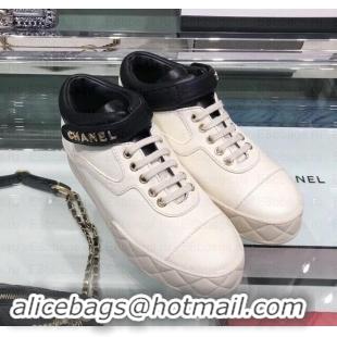 Best Grade Chanel Logo Lambskin Sneakers G34967 Ivory 2019