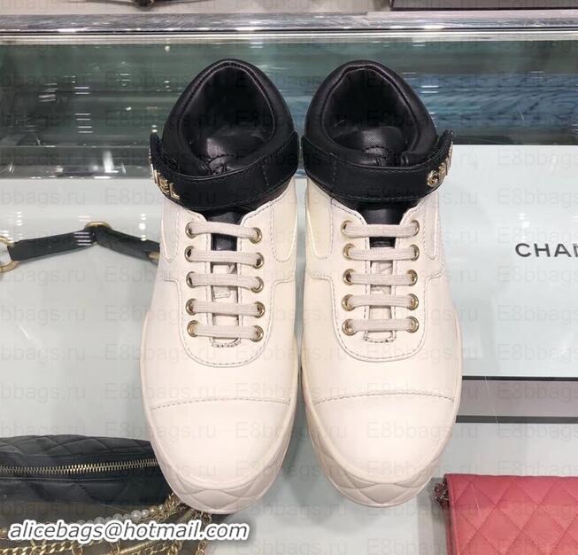 Best Grade Chanel Logo Lambskin Sneakers G34967 Ivory 2019