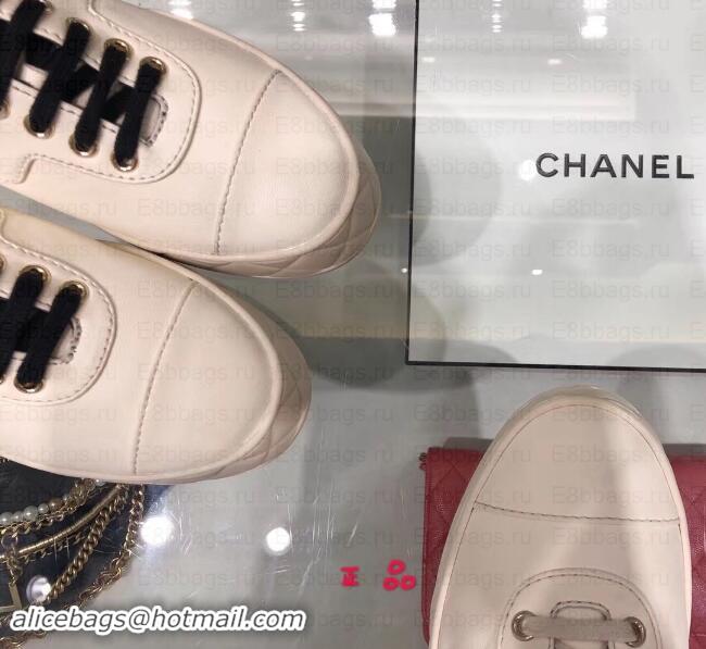 Best Grade Chanel Logo Lambskin Sneakers G34967 Ivory 2019