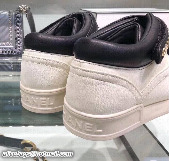 Best Grade Chanel Logo Lambskin Sneakers G34967 Ivory 2019