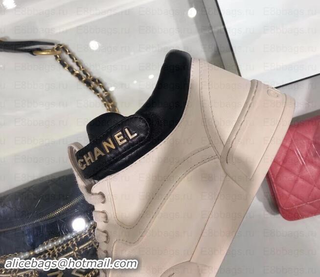 Best Grade Chanel Logo Lambskin Sneakers G34967 Ivory 2019