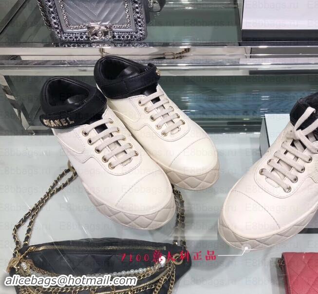 Best Grade Chanel Logo Lambskin Sneakers G34967 Ivory 2019