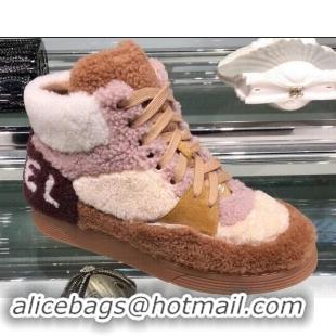 Sophisticated Chanel Logo Shearling and Suede Calfskin High-top Sneakers G35194 Brown/Pink 2019