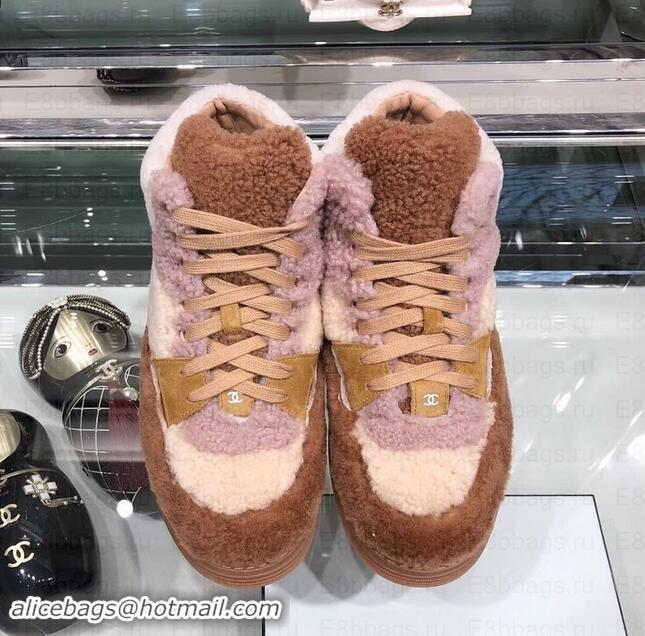 Sophisticated Chanel Logo Shearling and Suede Calfskin High-top Sneakers G35194 Brown/Pink 2019