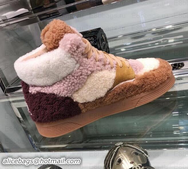 Sophisticated Chanel Logo Shearling and Suede Calfskin High-top Sneakers G35194 Brown/Pink 2019