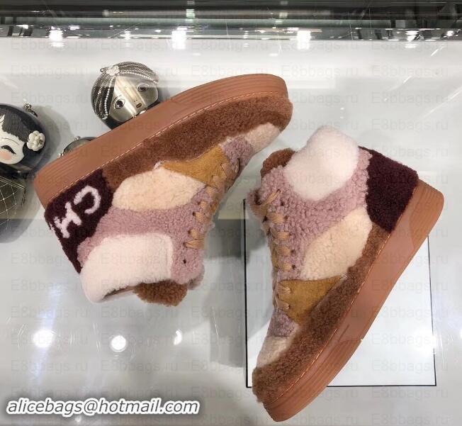 Sophisticated Chanel Logo Shearling and Suede Calfskin High-top Sneakers G35194 Brown/Pink 2019