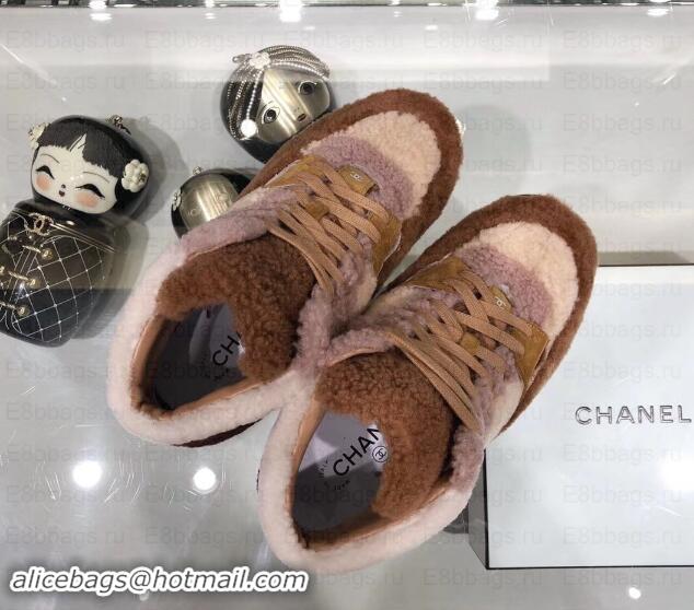 Sophisticated Chanel Logo Shearling and Suede Calfskin High-top Sneakers G35194 Brown/Pink 2019