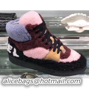 Good Quality Chanel Logo Shearling and Suede Calfskin High-top Sneakers G35194 Black/Burgundy/Gray/Pink 2019