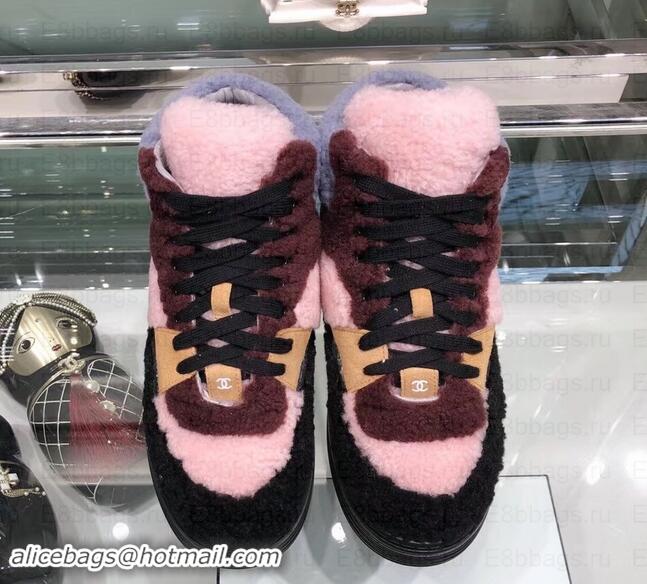 Good Quality Chanel Logo Shearling and Suede Calfskin High-top Sneakers G35194 Black/Burgundy/Gray/Pink 2019