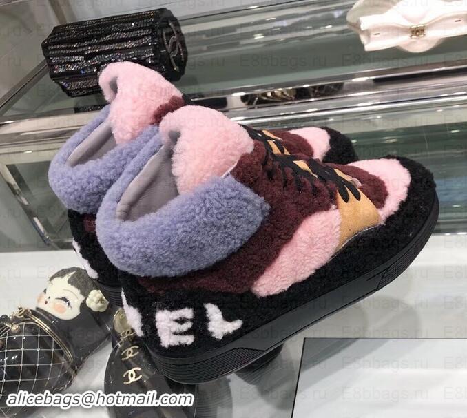 Good Quality Chanel Logo Shearling and Suede Calfskin High-top Sneakers G35194 Black/Burgundy/Gray/Pink 2019