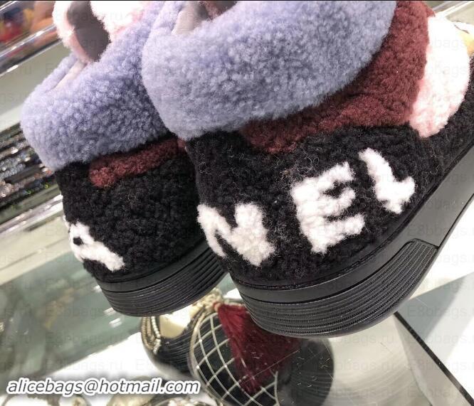 Good Quality Chanel Logo Shearling and Suede Calfskin High-top Sneakers G35194 Black/Burgundy/Gray/Pink 2019