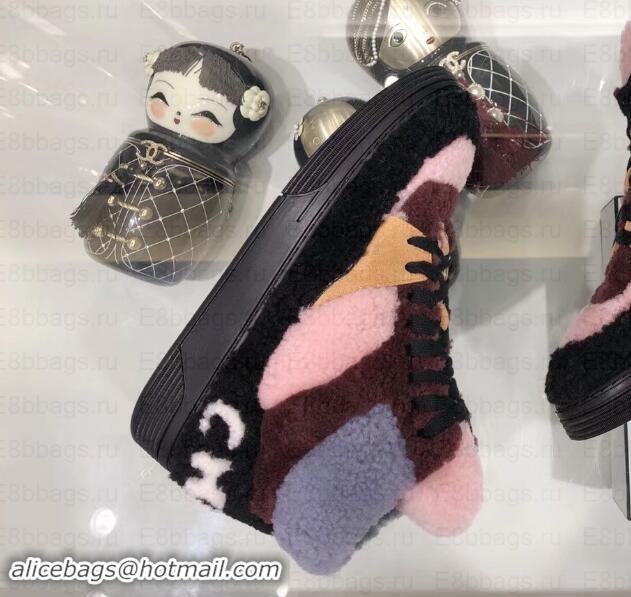 Good Quality Chanel Logo Shearling and Suede Calfskin High-top Sneakers G35194 Black/Burgundy/Gray/Pink 2019