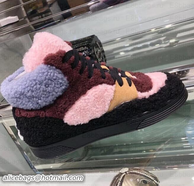 Good Quality Chanel Logo Shearling and Suede Calfskin High-top Sneakers G35194 Black/Burgundy/Gray/Pink 2019