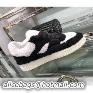 Unique Style Chanel Logo Shearling and Suede Calfskin Sneakers G35195 Black/White 2019