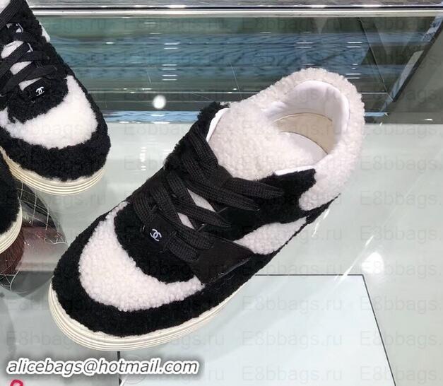 Unique Style Chanel Logo Shearling and Suede Calfskin Sneakers G35195 Black/White 2019