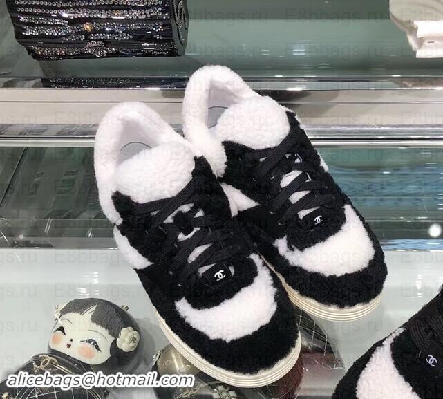 Unique Style Chanel Logo Shearling and Suede Calfskin Sneakers G35195 Black/White 2019