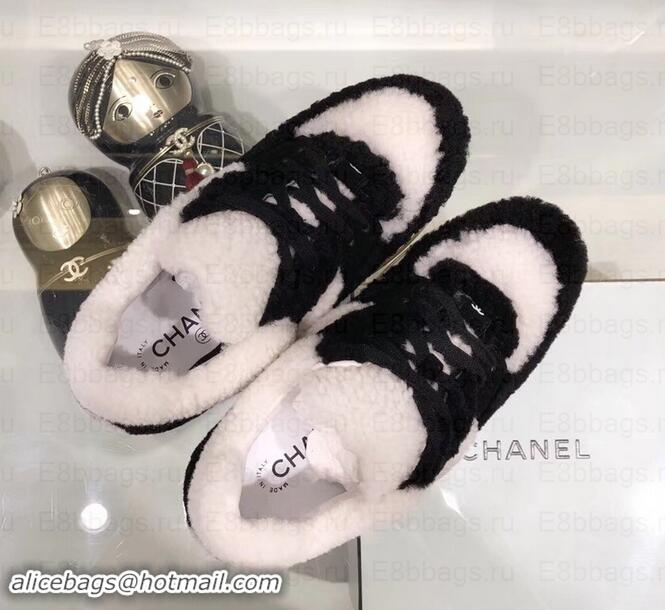 Unique Style Chanel Logo Shearling and Suede Calfskin Sneakers G35195 Black/White 2019