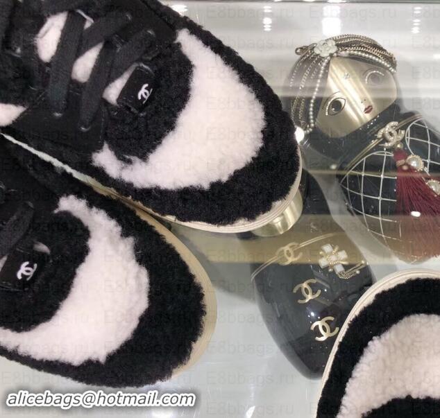 Unique Style Chanel Logo Shearling and Suede Calfskin Sneakers G35195 Black/White 2019