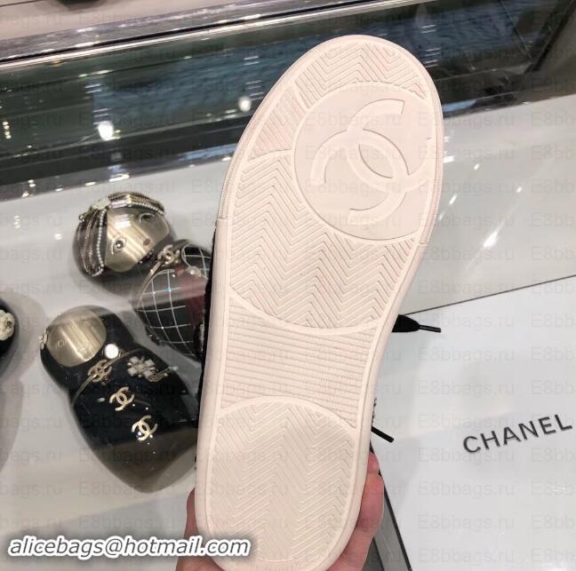 Unique Style Chanel Logo Shearling and Suede Calfskin Sneakers G35195 Black/White 2019