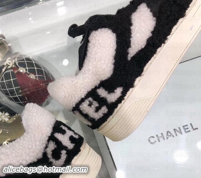 Unique Style Chanel Logo Shearling and Suede Calfskin Sneakers G35195 Black/White 2019