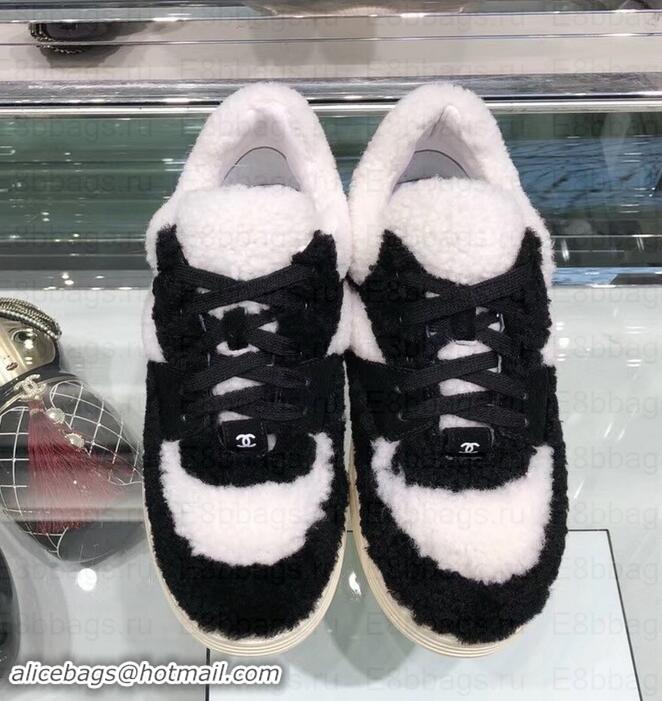 Unique Style Chanel Logo Shearling and Suede Calfskin Sneakers G35195 Black/White 2019