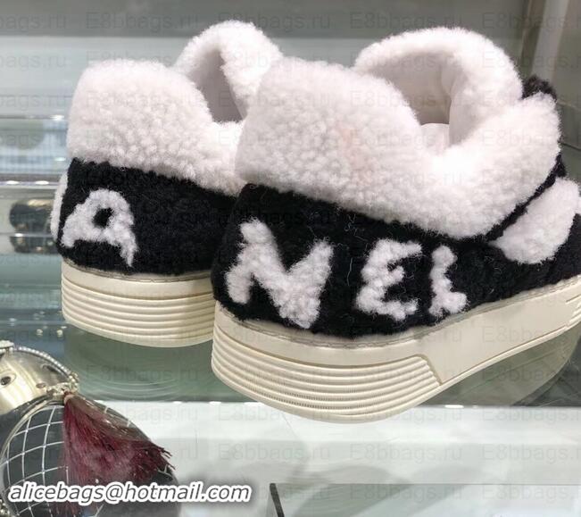 Unique Style Chanel Logo Shearling and Suede Calfskin Sneakers G35195 Black/White 2019