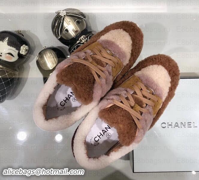 Good Looking Chanel Logo Shearling and Suede Calfskin Sneakers G35195 Brown/Pink 2019