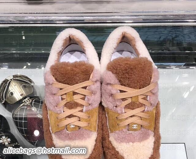 Good Looking Chanel Logo Shearling and Suede Calfskin Sneakers G35195 Brown/Pink 2019