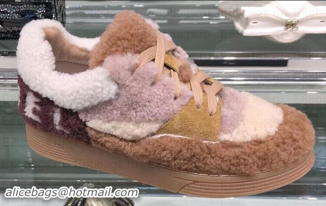 Good Looking Chanel Logo Shearling and Suede Calfskin Sneakers G35195 Brown/Pink 2019