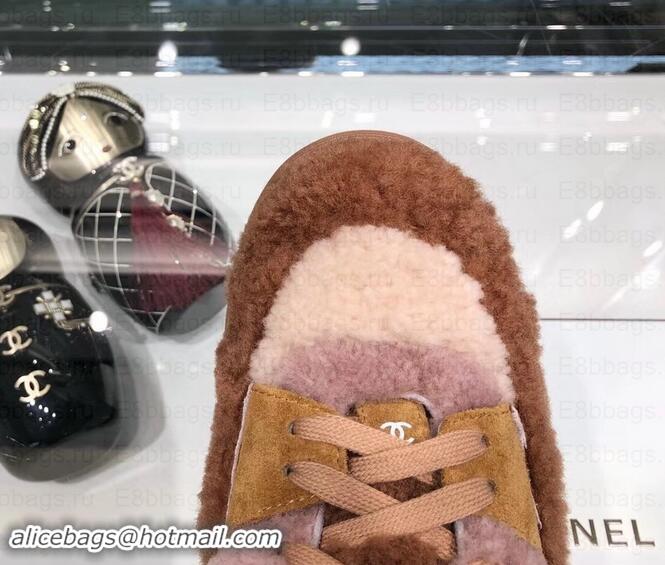 Good Looking Chanel Logo Shearling and Suede Calfskin Sneakers G35195 Brown/Pink 2019