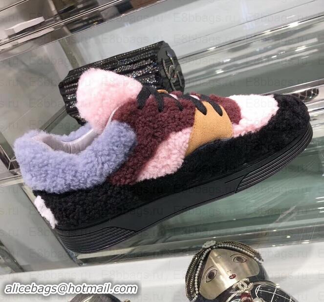 Pretty Style Chanel Logo Shearling and Suede Calfskin Sneakers G35195 Black/Burgundy/Gray/Pink 2019