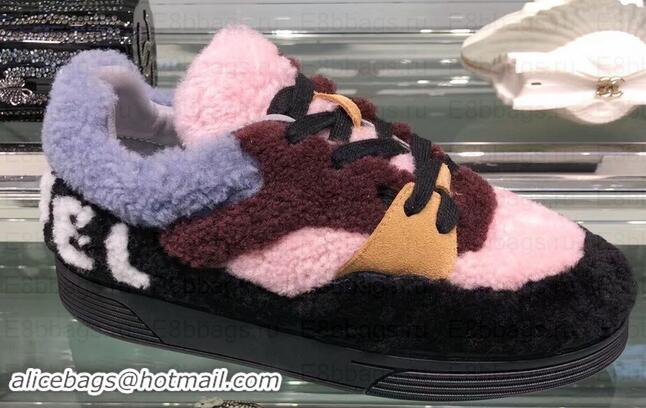 Pretty Style Chanel Logo Shearling and Suede Calfskin Sneakers G35195 Black/Burgundy/Gray/Pink 2019