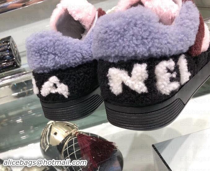 Pretty Style Chanel Logo Shearling and Suede Calfskin Sneakers G35195 Black/Burgundy/Gray/Pink 2019