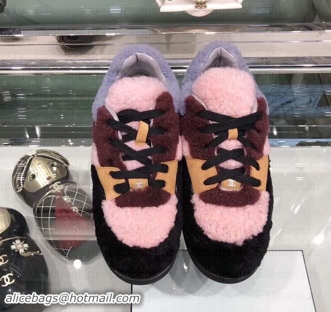 Pretty Style Chanel Logo Shearling and Suede Calfskin Sneakers G35195 Black/Burgundy/Gray/Pink 2019