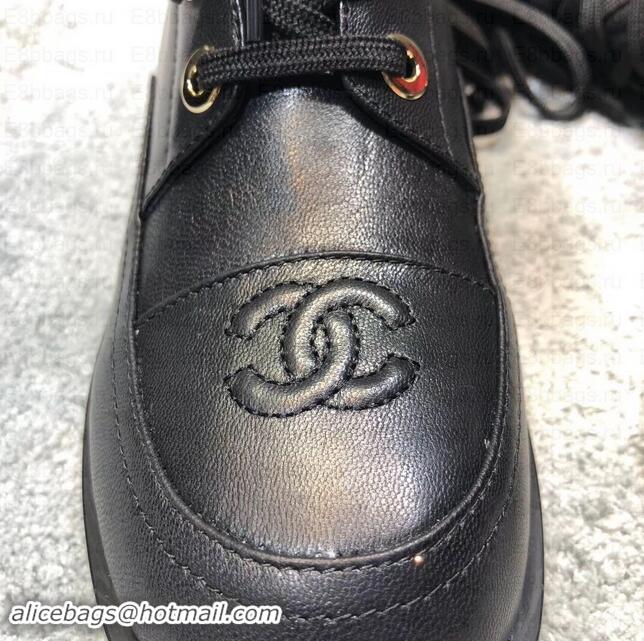 Fashion Chanel CC Logo Pearl Calfskin Lace-Ups Ankle Boots C101601 Black 2019