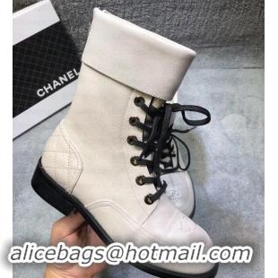 Luxury Chanel CC Logo Pearl Calfskin Lace-Ups Ankle Boots C101601 Creamy 2019