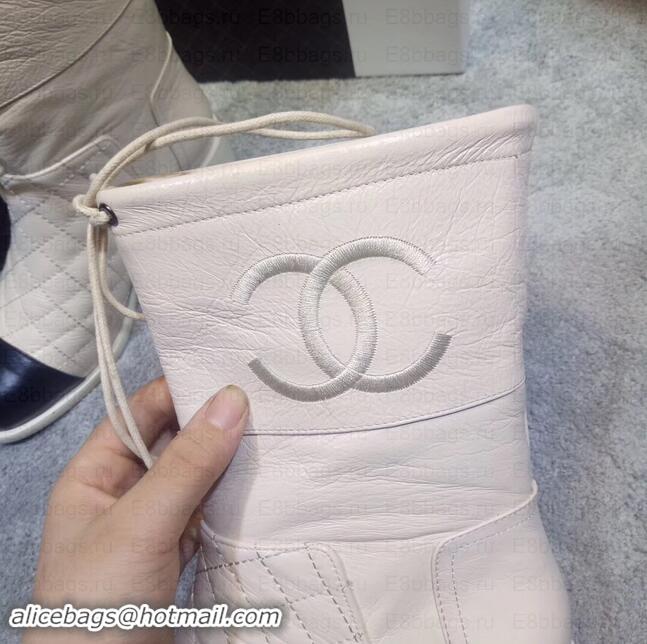 Luxury Chanel Heel 4cm CC Logo Quilting Crinkled Calfskin High Boots Creamy C101602